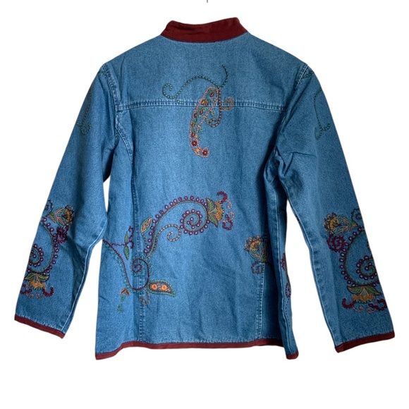 NWT Denim & Co Denim Women's Jacket with Embroidered Size XS QVC Pockets Jean - Picture 2 of 7